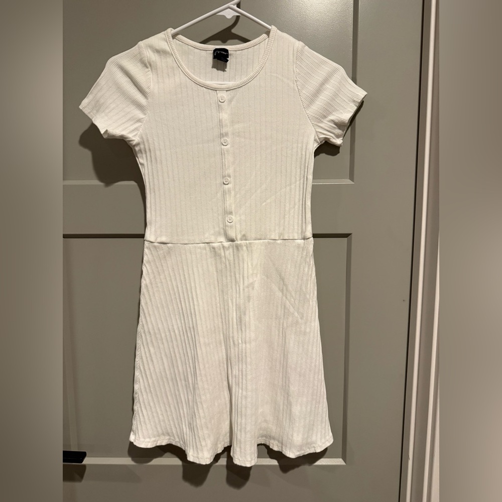 White Ribbed Button-Front Dress - Girls XL (14/16)